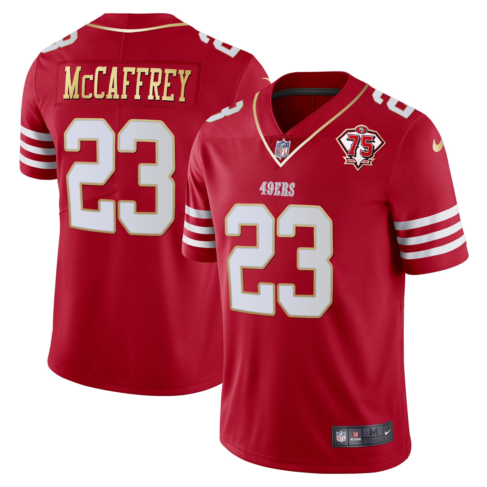 Men's 49ers 75th Anniversary Patch Vapor Gold Trim Jersey - All Stitched