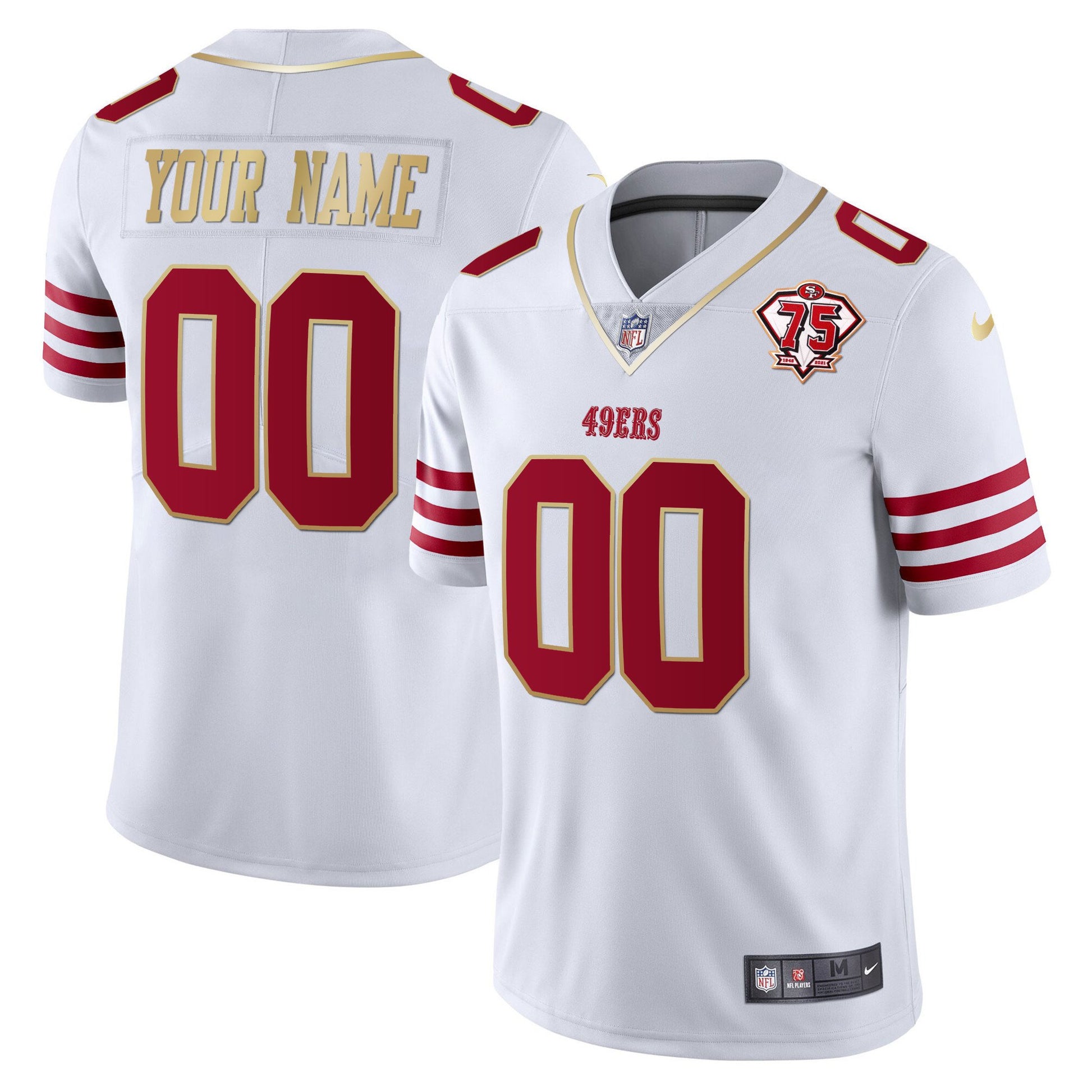 49ers 75th Anniversary Patch Vapor Gold Trim Custom Jersey - All Stitched