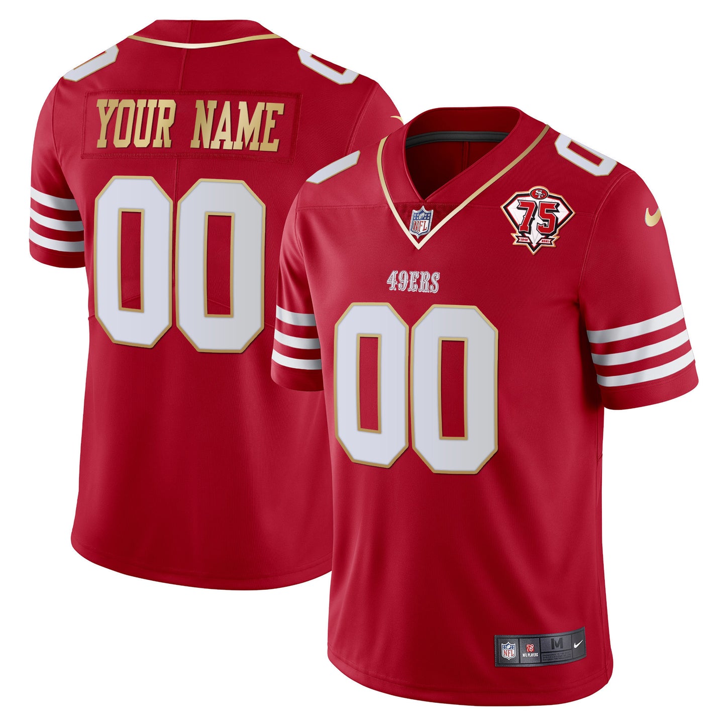 49ers 75th Anniversary Patch Vapor Gold Trim Custom Jersey - All Stitched