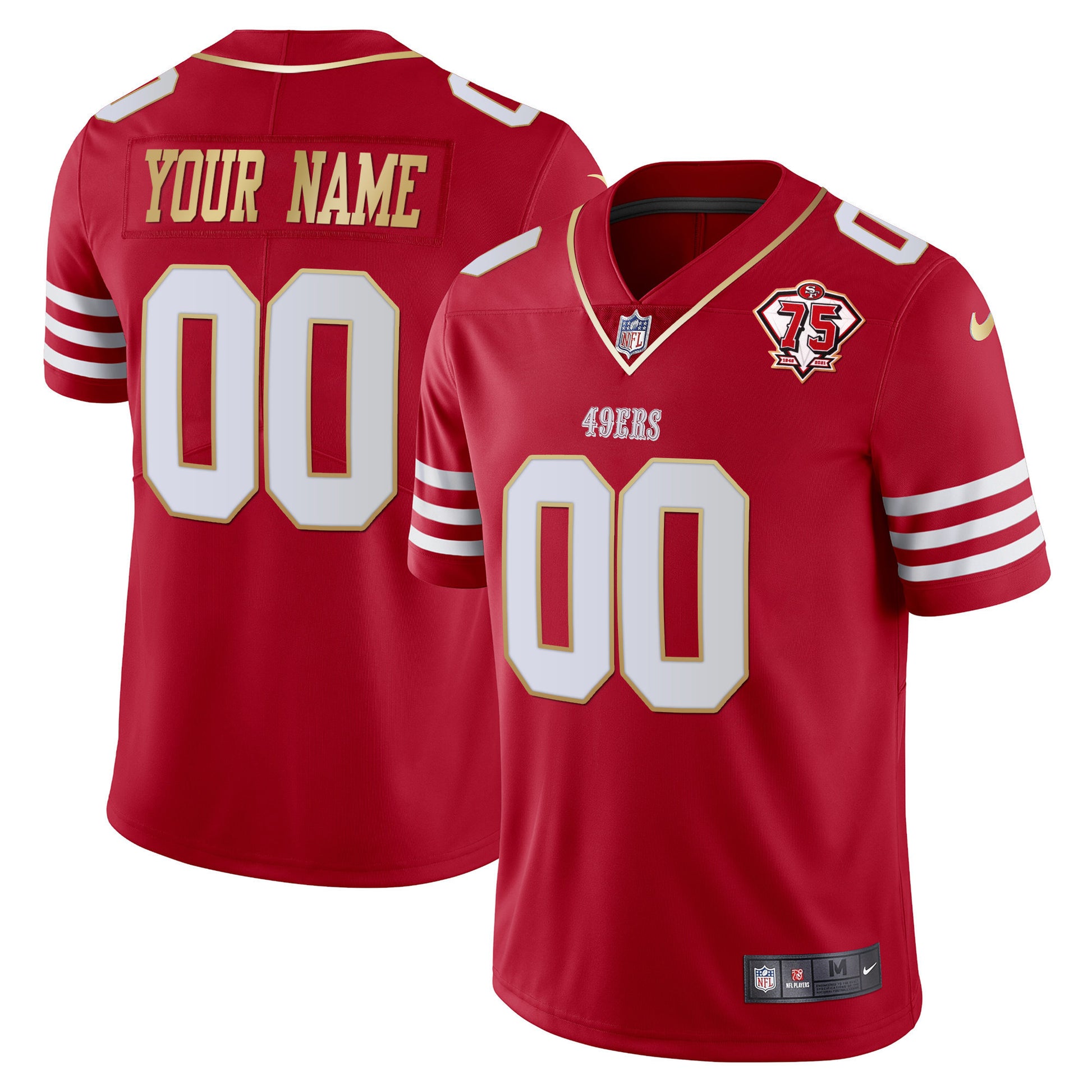 49ers 75th Anniversary Patch Vapor Gold Trim Custom Jersey - All Stitched