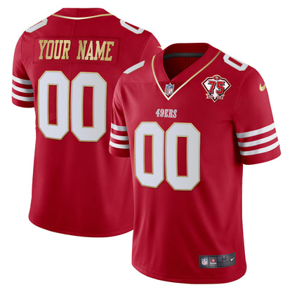49ers 75th Anniversary Patch Vapor Gold Trim Custom Jersey - All Stitched