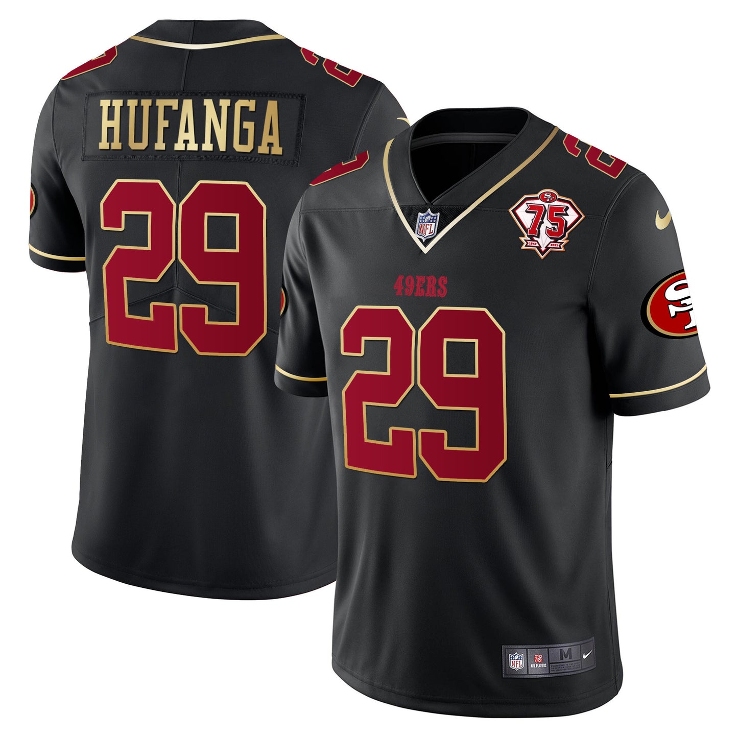 Men's 49ers 75th Anniversary Patch Vapor Gold Trim Jersey V2 - All Stitched