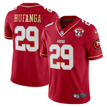 Men's 49ers 75th Anniversary Patch Vapor Gold Trim Jersey V2 - All Stitched
