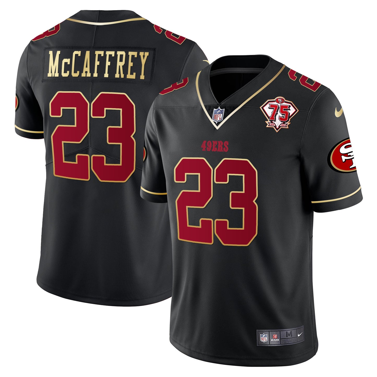 Men's 49ers 75th Anniversary Patch Vapor Gold Trim Jersey V2 - All Stitched