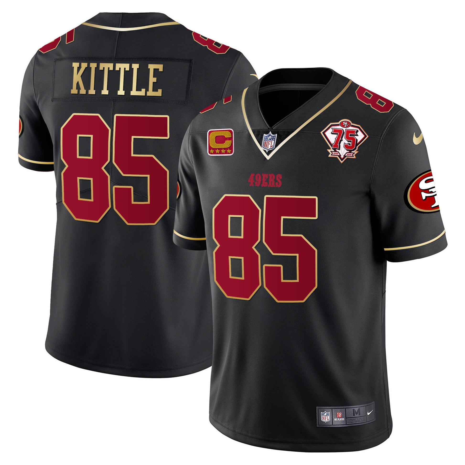 Men's 49ers 75th Anniversary Patch Vapor Gold Trim Jersey V2 - All Stitched