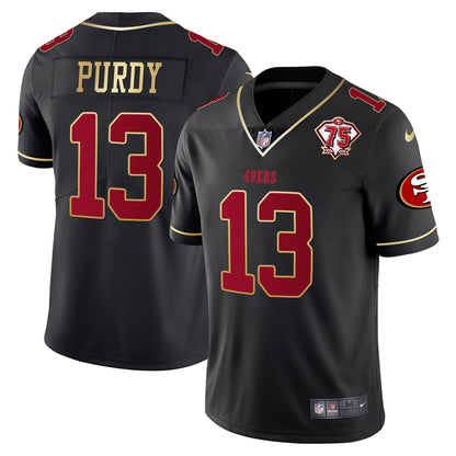 Men's 49ers 75th Anniversary Patch Vapor Gold Trim Jersey V2 - All Stitched