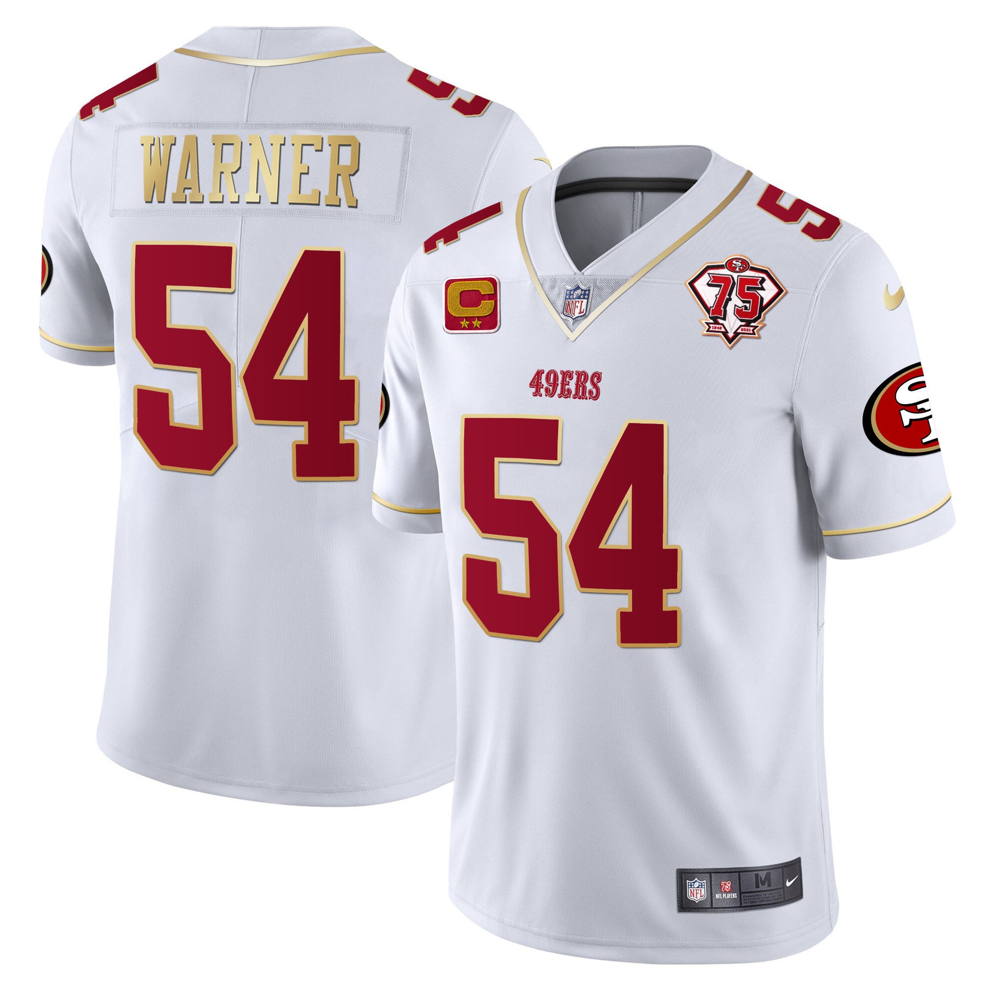 Men's 49ers 75th Anniversary Patch Vapor Gold Trim Jersey V2 - All Stitched