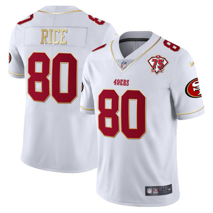 Men's 49ers 75th Anniversary Patch Vapor Gold Trim Jersey V2 - All Stitched