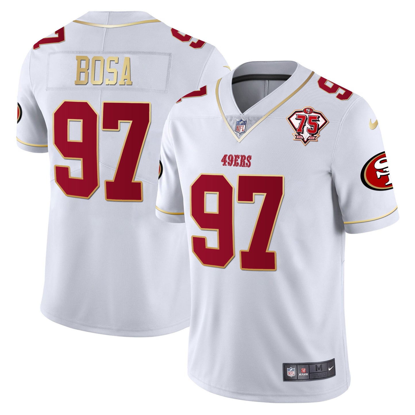 Men's 49ers 75th Anniversary Patch Vapor Gold Trim Jersey V2 - All Stitched