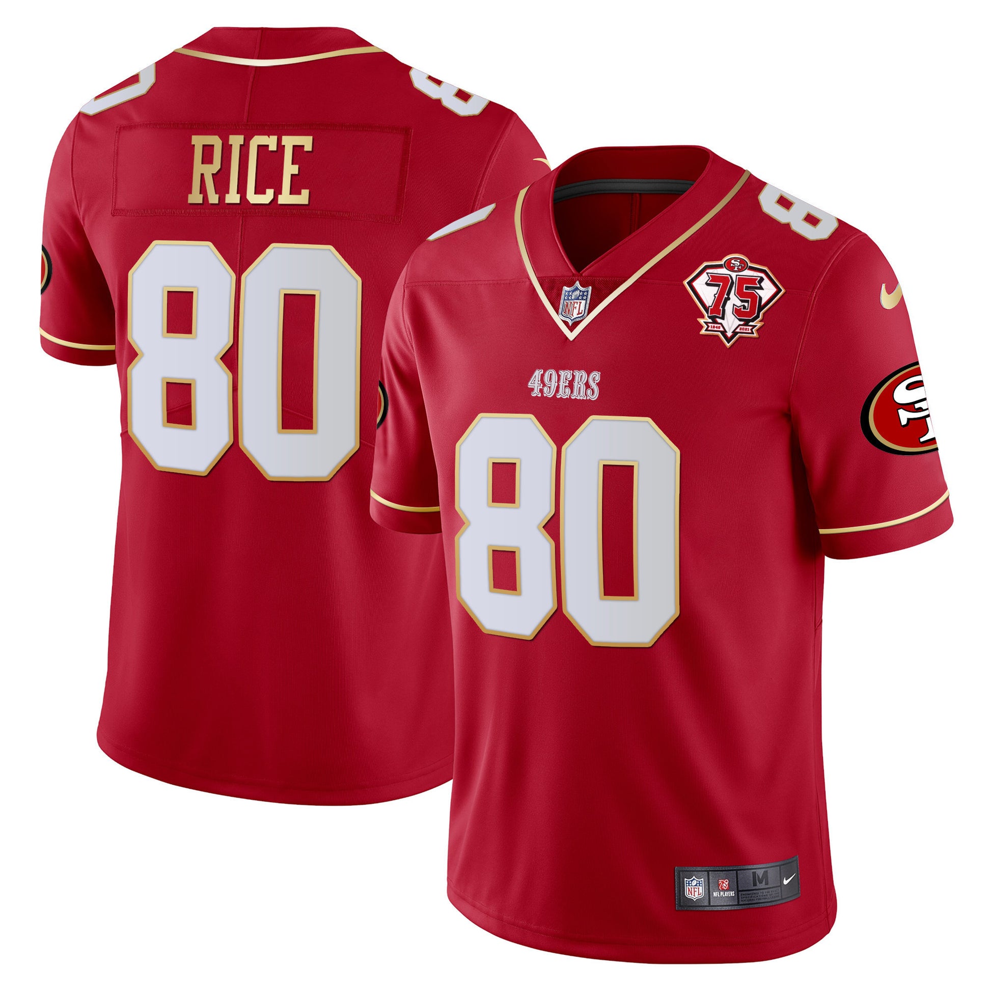 Men's 49ers 75th Anniversary Patch Vapor Gold Trim Jersey V2 - All Stitched