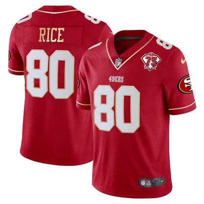 Men's 49ers 75th Anniversary Patch Vapor Gold Trim Jersey V2 - All Stitched