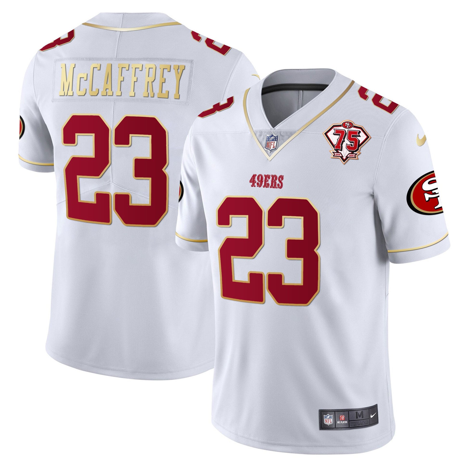 Men's 49ers 75th Anniversary Patch Vapor Gold Trim Jersey V2 - All Stitched