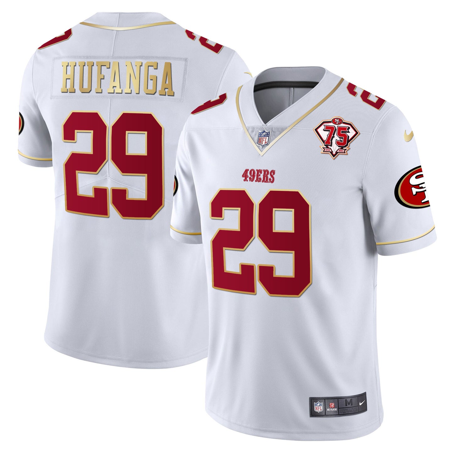 Men's 49ers 75th Anniversary Patch Vapor Gold Trim Jersey V2 - All Stitched