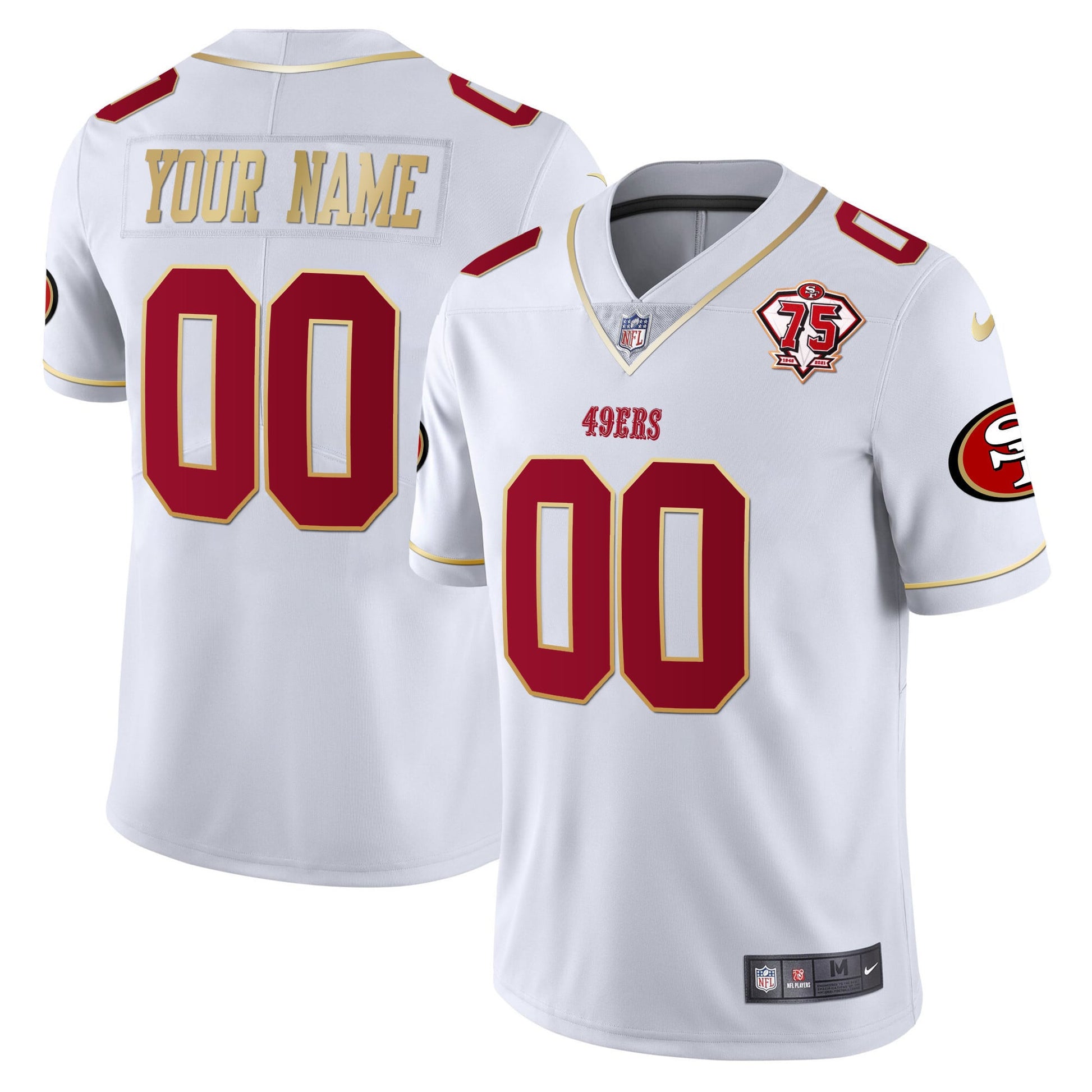 49ers 75th Anniversary Patch Vapor Gold Trim Custom Jersey V2 - All Stitched