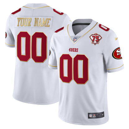 49ers 75th Anniversary Patch Vapor Gold Trim Custom Jersey V2 - All Stitched