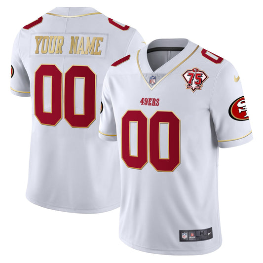 49ers 75th Anniversary Patch Vapor Gold Trim Custom Jersey V2 - All Stitched