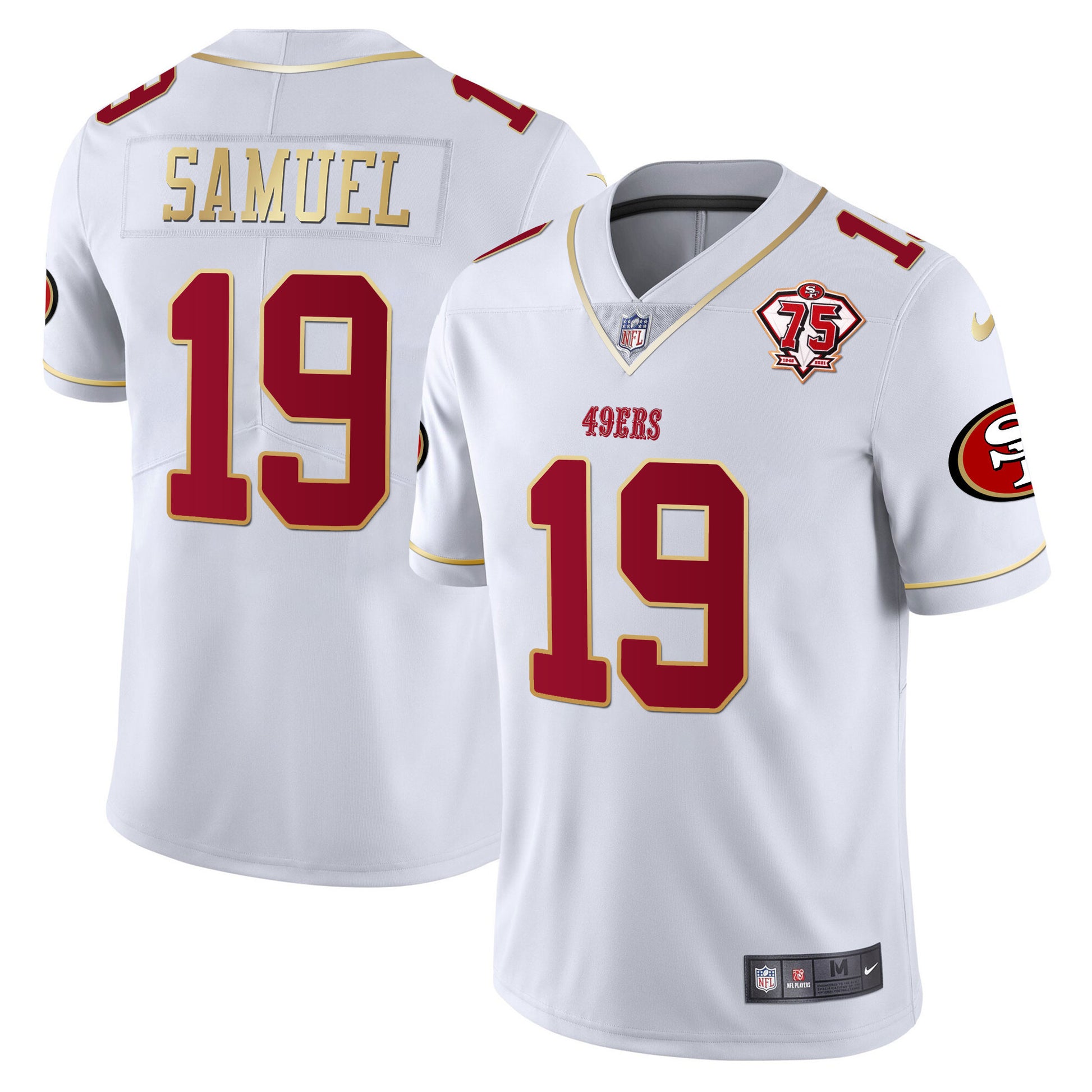 Men's 49ers 75th Anniversary Patch Vapor Gold Trim Jersey V2 - All Stitched