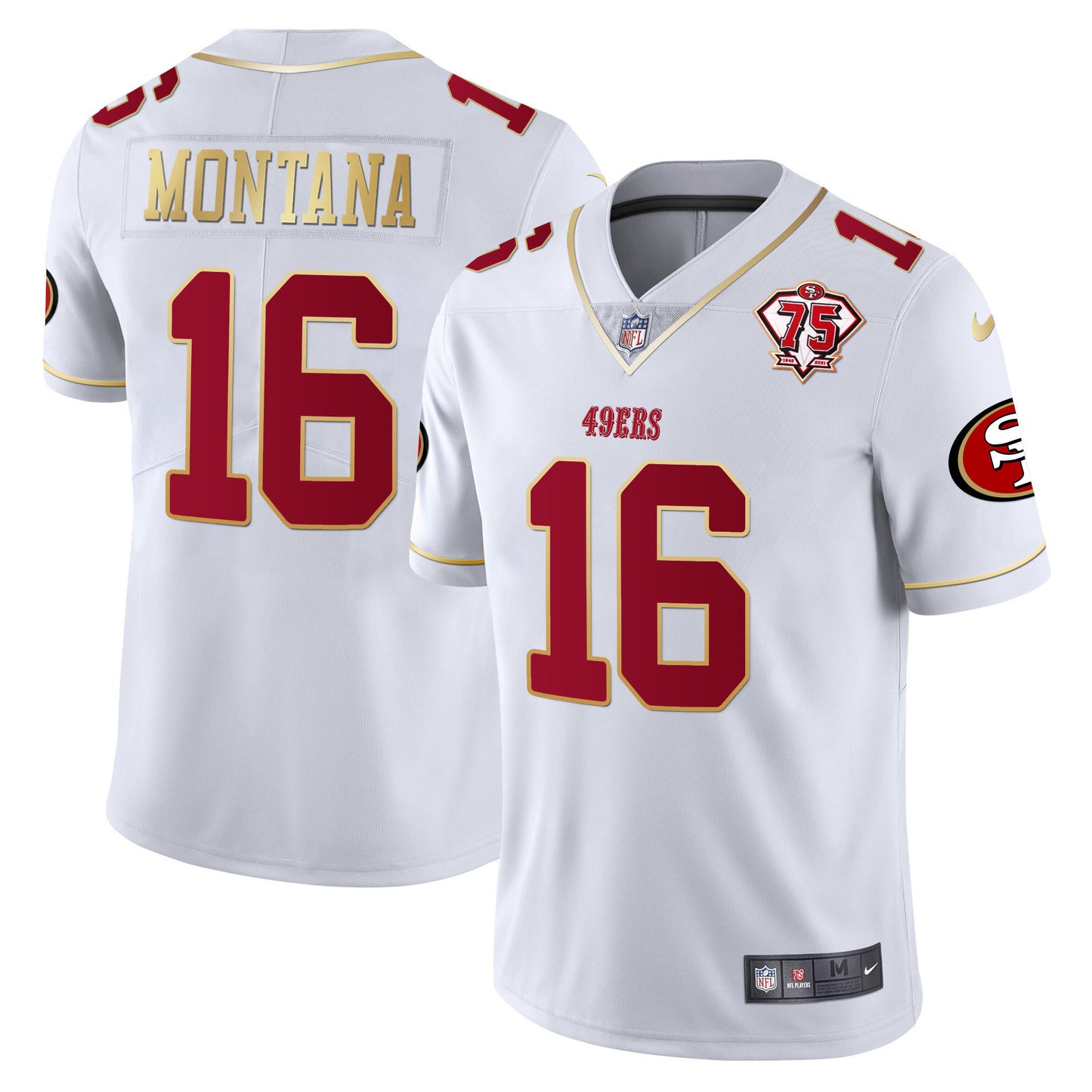 Men's 49ers 75th Anniversary Patch Vapor Gold Trim Jersey V2 - All Stitched