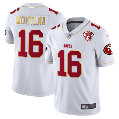Men's 49ers 75th Anniversary Patch Vapor Gold Trim Jersey V2 - All Stitched