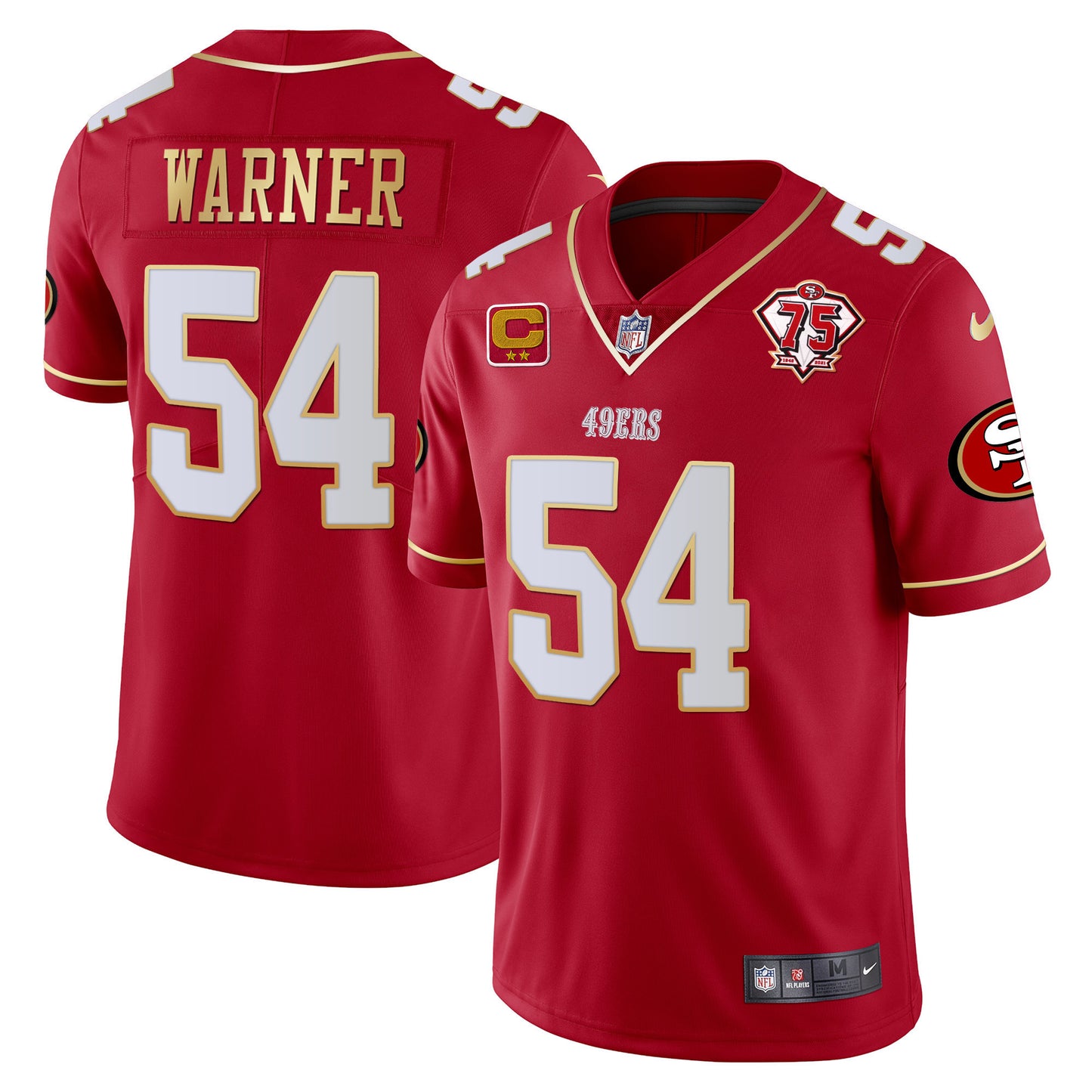 Men's 49ers 75th Anniversary Patch Vapor Gold Trim Jersey V2 - All Stitched