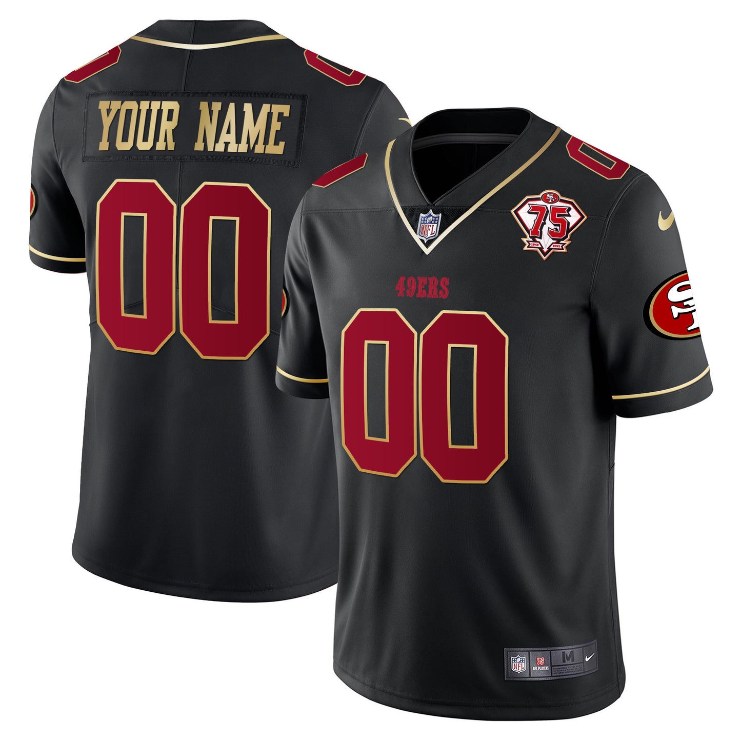 49ers 75th Anniversary Patch Vapor Gold Trim Custom Jersey V2 - All Stitched