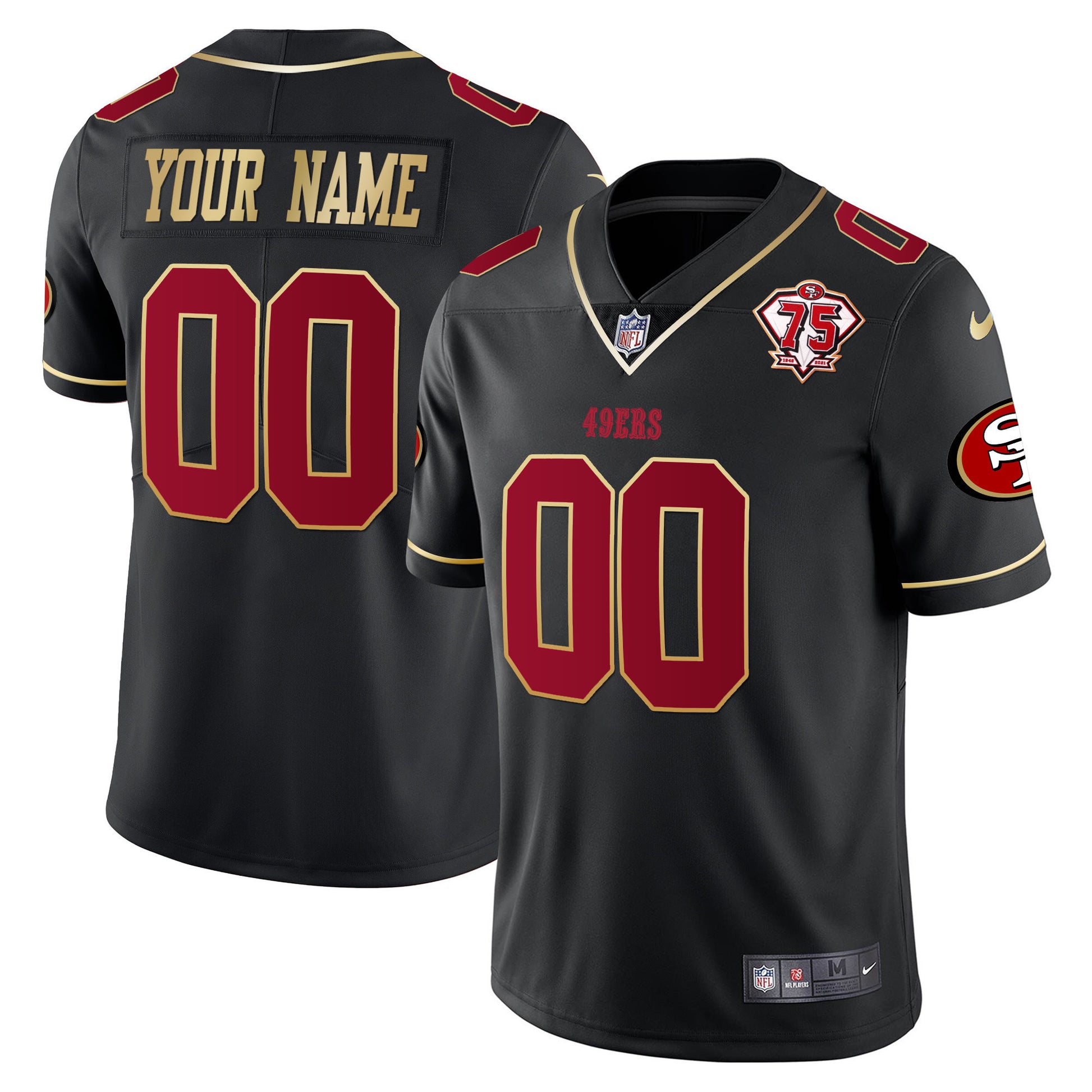 49ers 75th Anniversary Patch Vapor Gold Trim Custom Jersey V2 - All Stitched