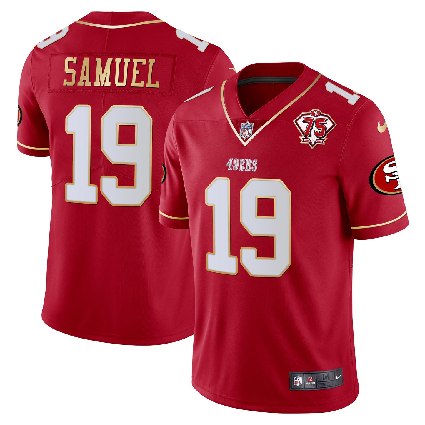 Men's 49ers 75th Anniversary Patch Vapor Gold Trim Jersey V2 - All Stitched