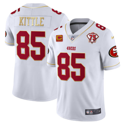 Men's 49ers 75th Anniversary Patch Vapor Gold Trim Jersey V2 - All Stitched