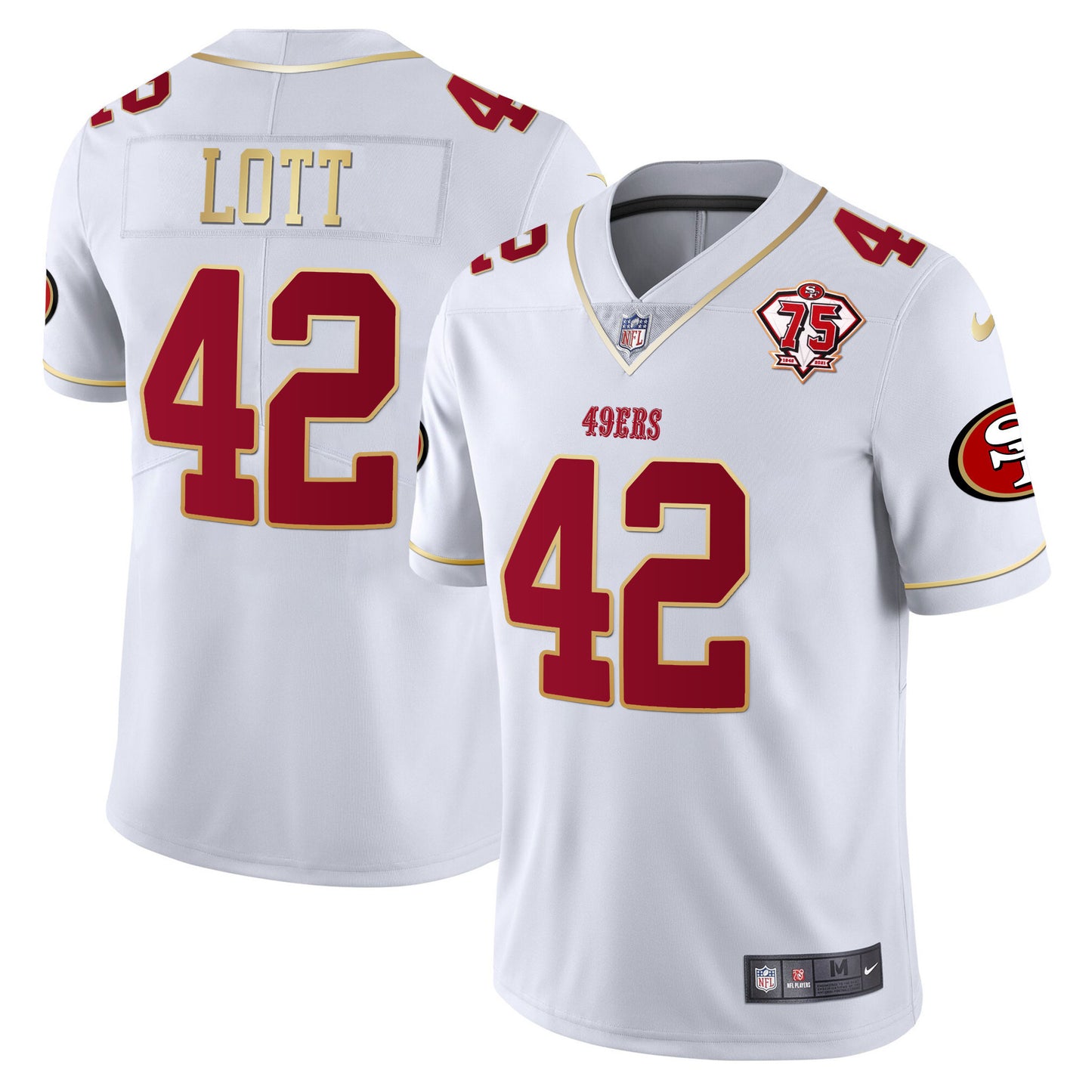 Men's 49ers 75th Anniversary Patch Vapor Gold Trim Jersey V2 - All Stitched