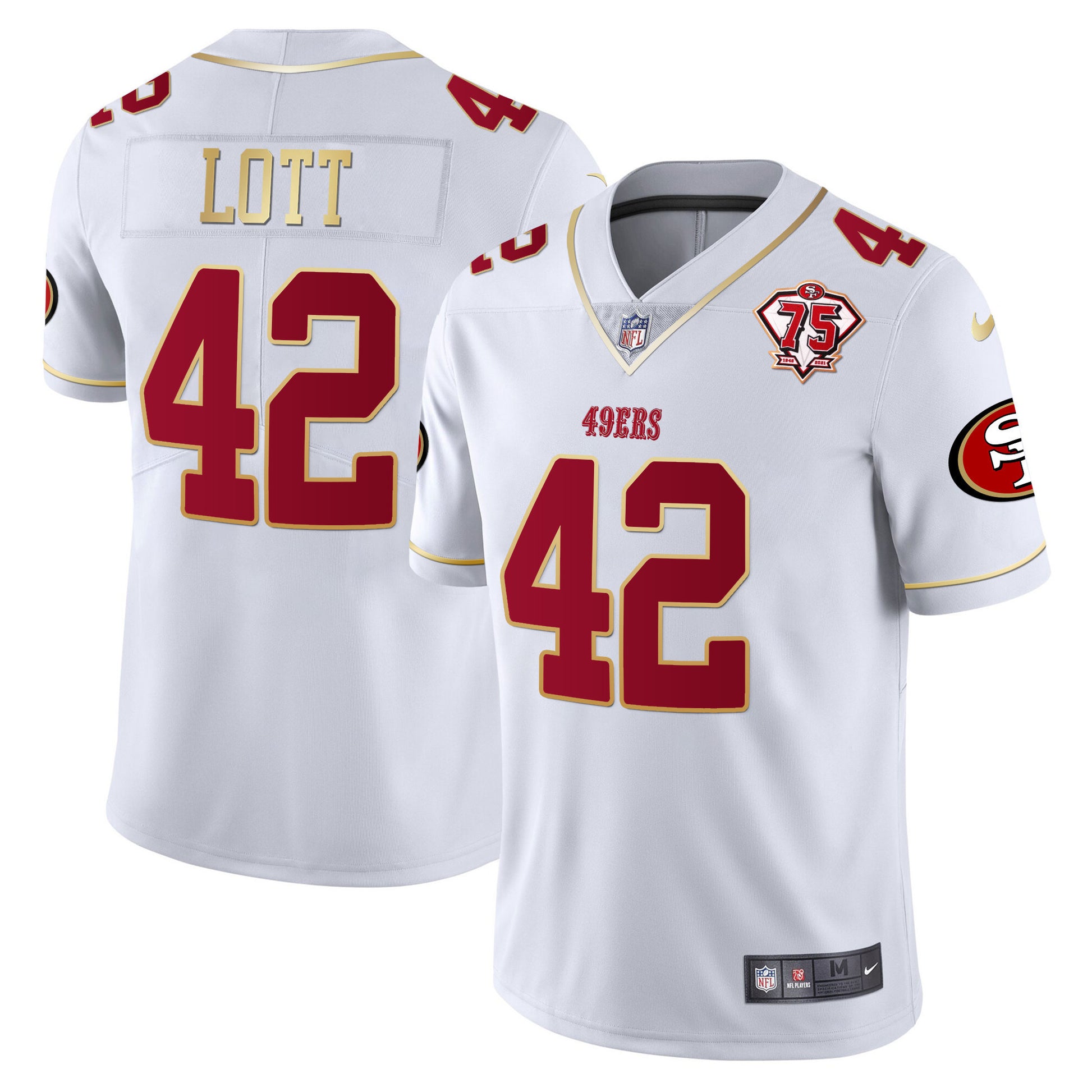 Men's 49ers 75th Anniversary Patch Vapor Gold Trim Jersey V2 - All Stitched