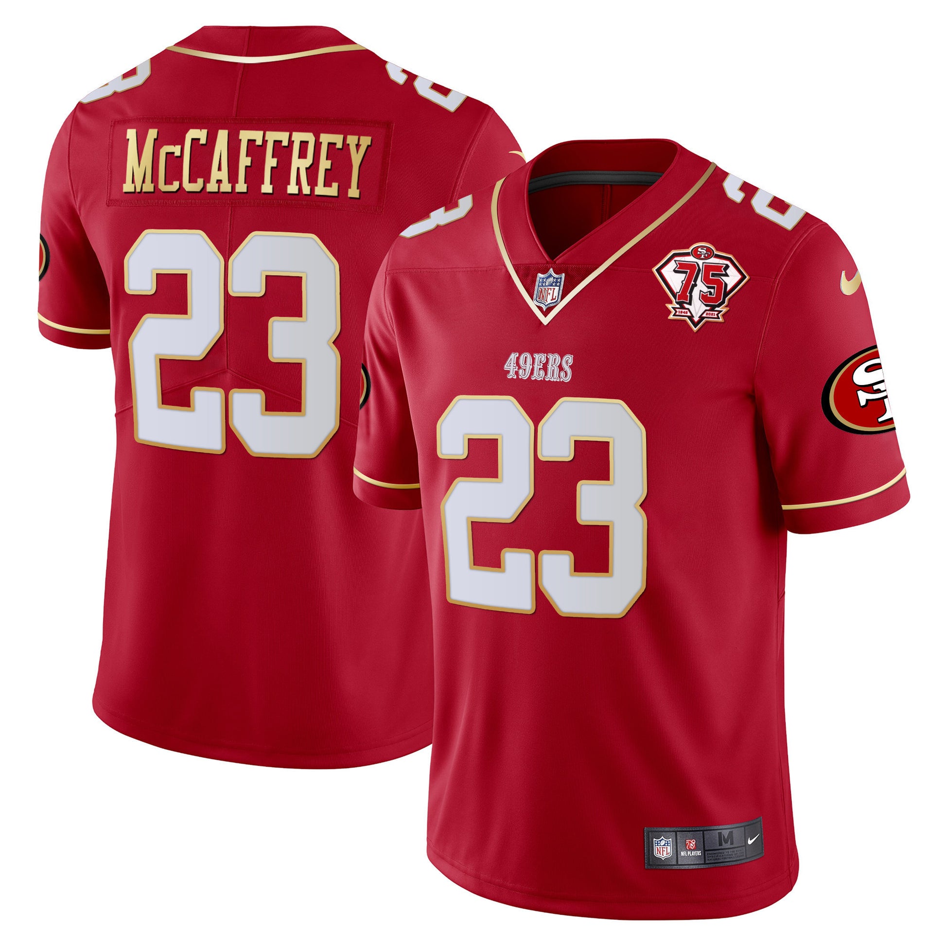 Men's 49ers 75th Anniversary Patch Vapor Gold Trim Jersey V2 - All Stitched