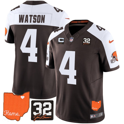 Men's Browns #32 Jim Brown Memorial & Home Patch Vapor Limited Jersey - All Stitched