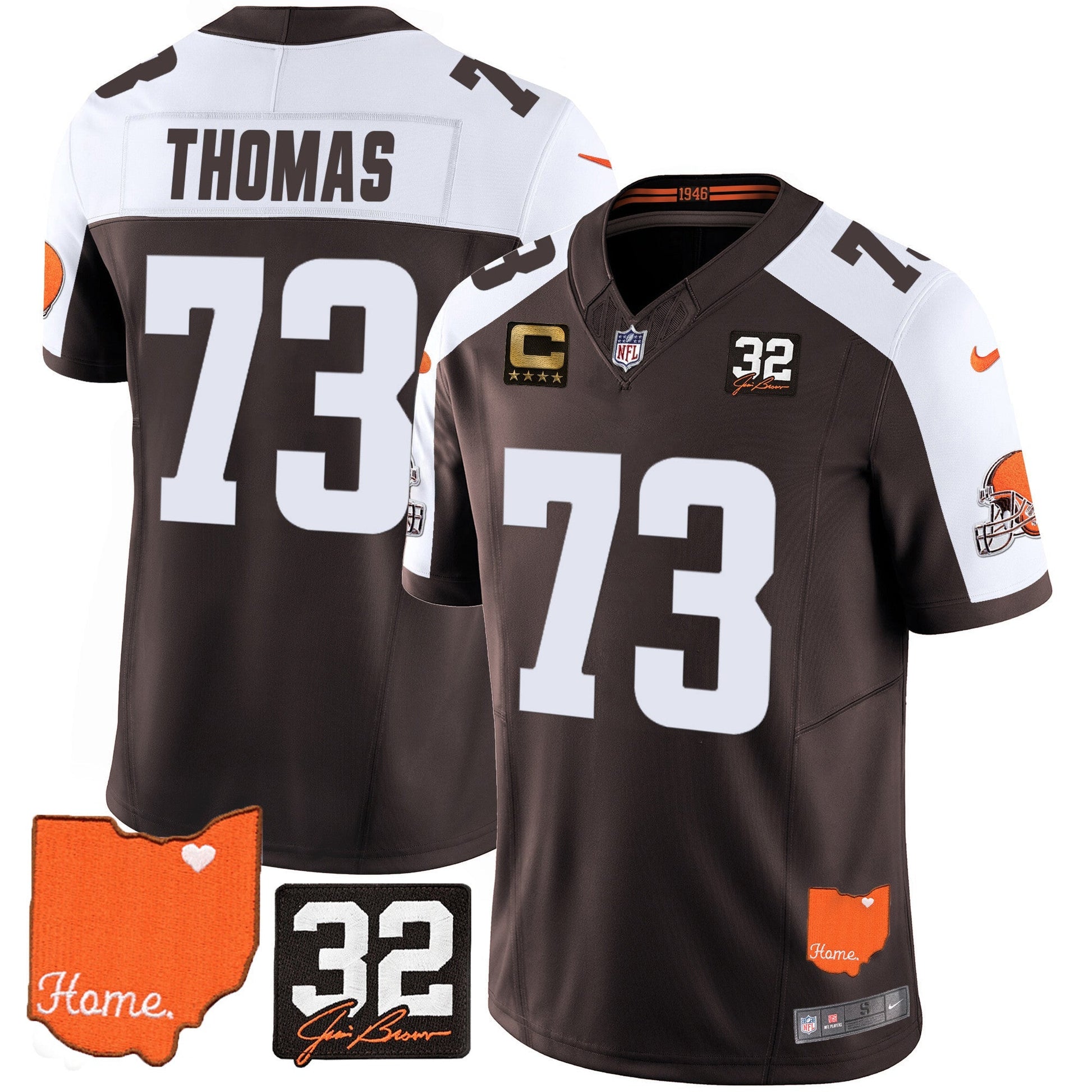 Men's Browns #32 Jim Brown Memorial & Home Patch Vapor Limited Jersey - All Stitched
