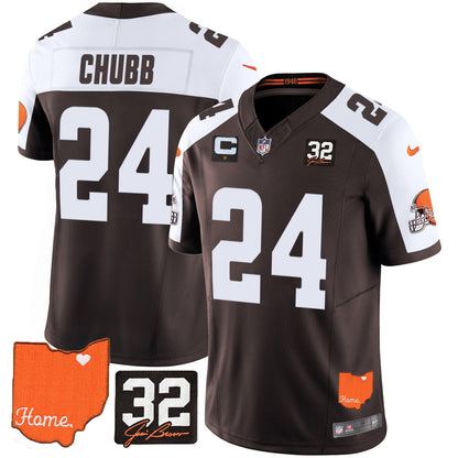 Men's Browns #32 Jim Brown Memorial & Home Patch Vapor Limited Jersey - All Stitched