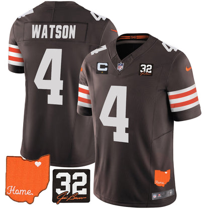 Men's Browns #32 Jim Brown Memorial & Home Patch Vapor Limited Jersey - All Stitched