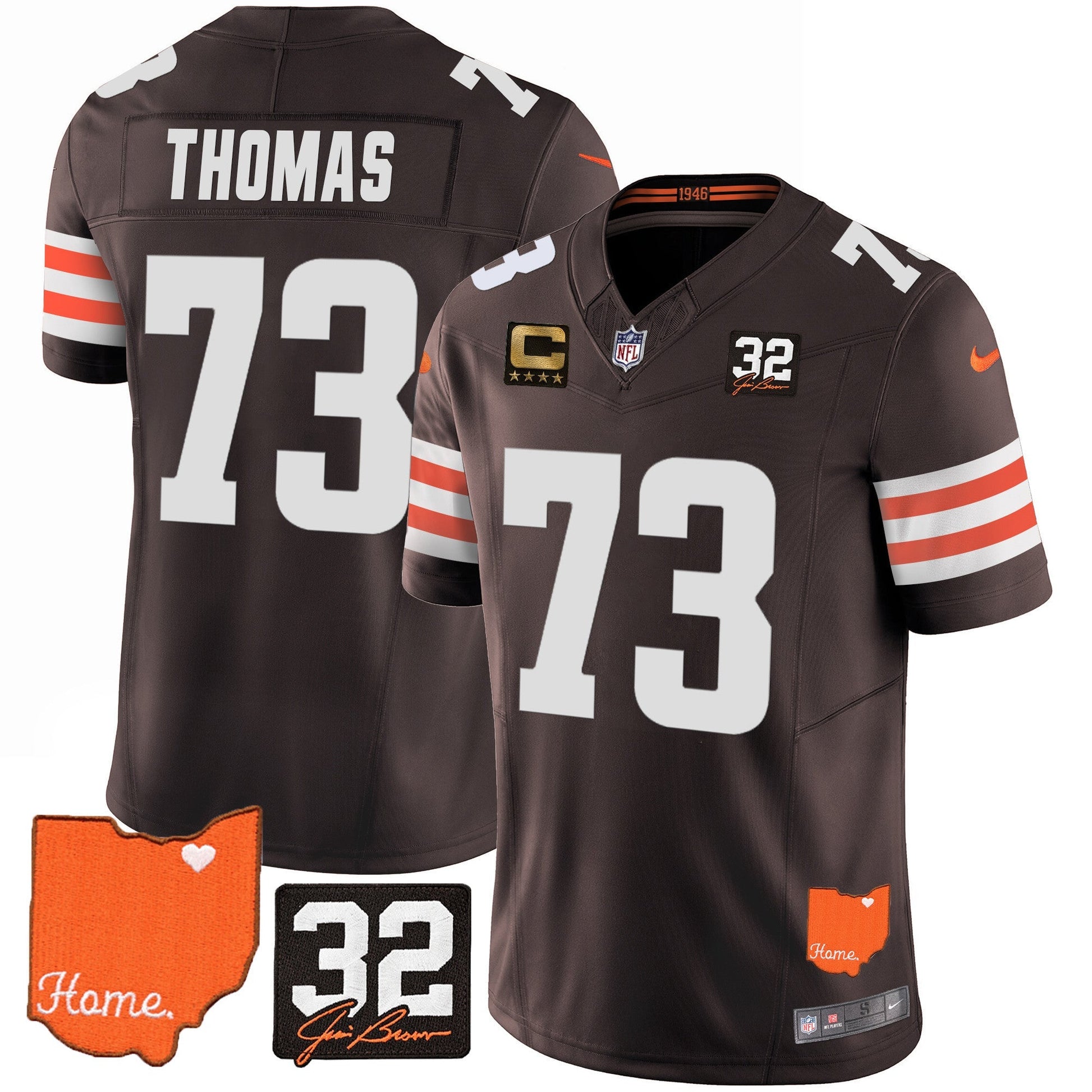 Men's Browns #32 Jim Brown Memorial & Home Patch Vapor Limited Jersey - All Stitched