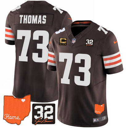 Men's Browns #32 Jim Brown Memorial & Home Patch Vapor Limited Jersey - All Stitched