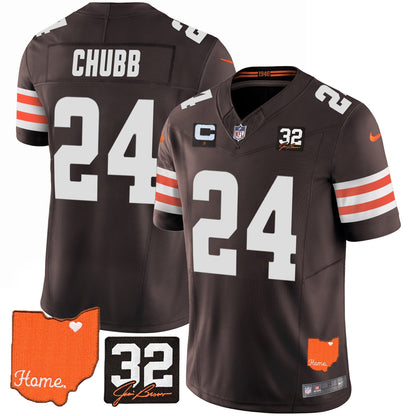 Men's Browns #32 Jim Brown Memorial & Home Patch Vapor Limited Jersey - All Stitched