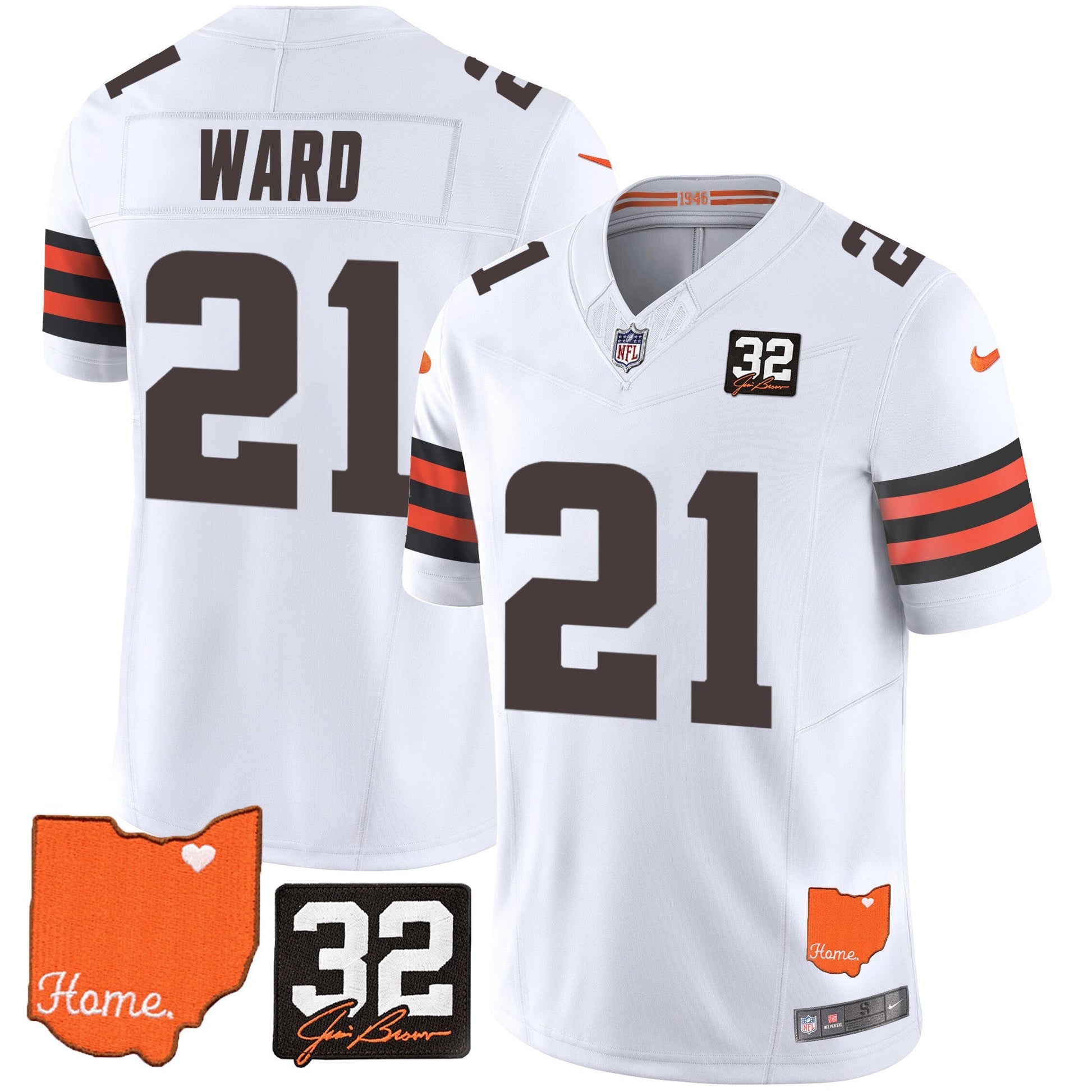 Men's Browns #32 Jim Brown Memorial & Home Patch Vapor Limited Jersey - All Stitched