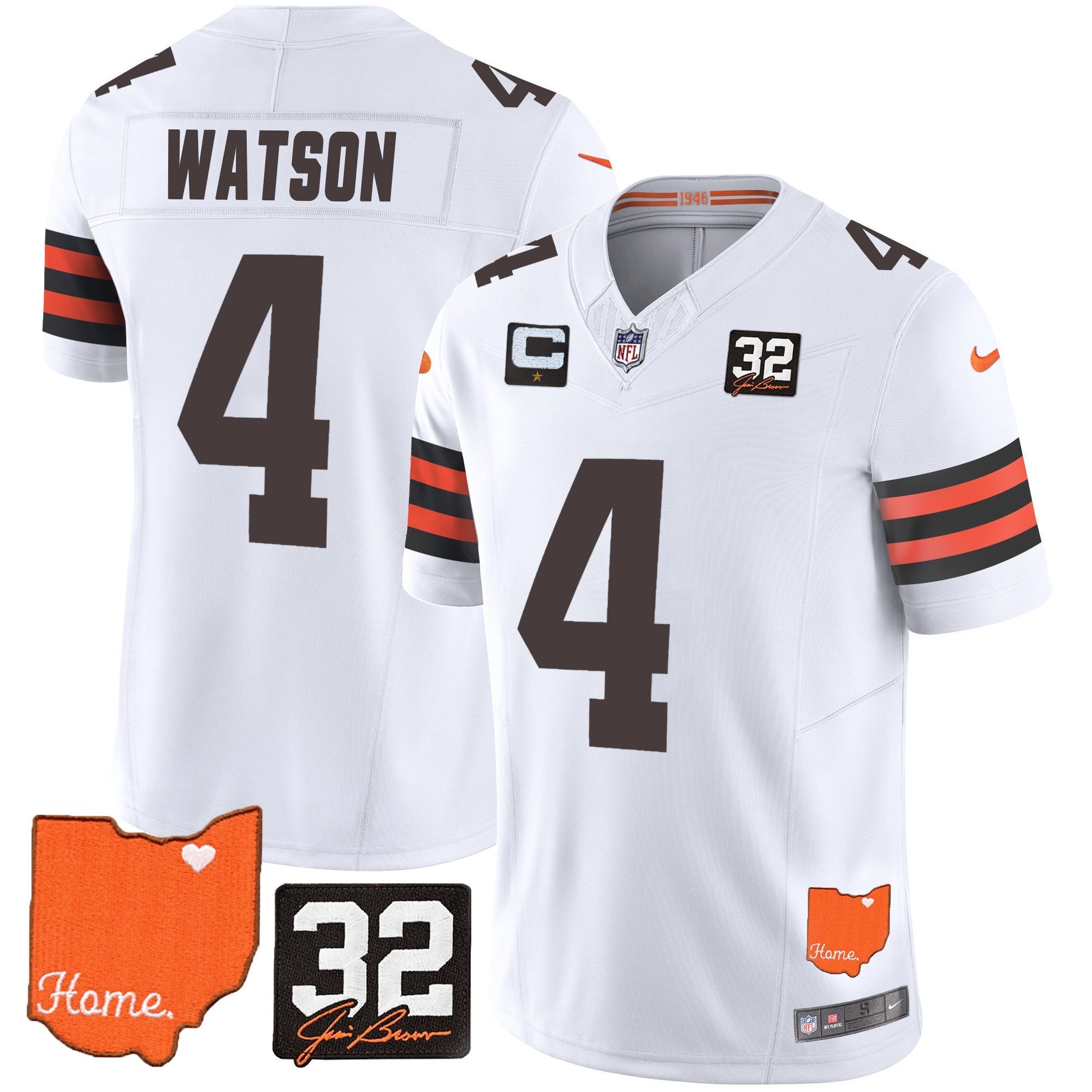 Men's Browns #32 Jim Brown Memorial & Home Patch Vapor Limited Jersey - All Stitched