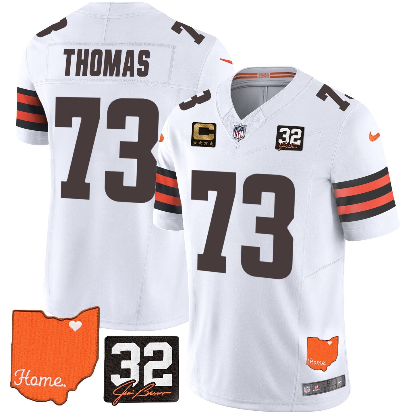 Men's Browns #32 Jim Brown Memorial & Home Patch Vapor Limited Jersey - All Stitched