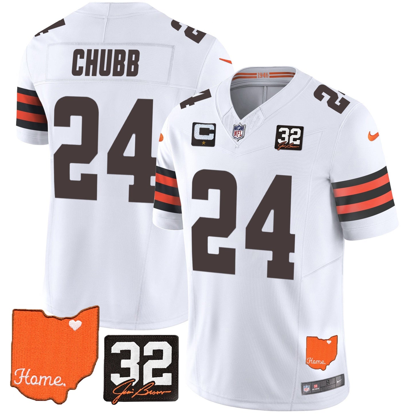 Men's Browns #32 Jim Brown Memorial & Home Patch Vapor Limited Jersey - All Stitched