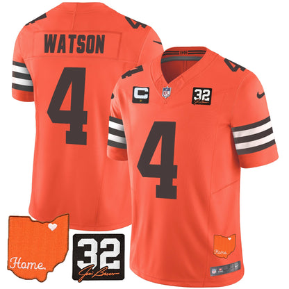 Men's Browns #32 Jim Brown Memorial & Home Patch Vapor Limited Jersey - All Stitched