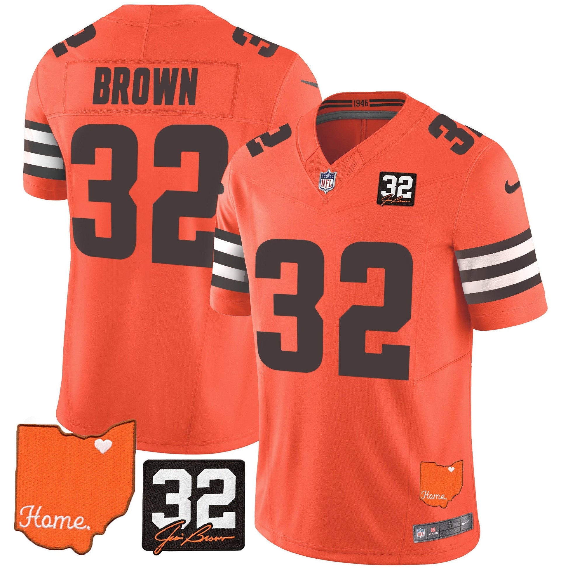 Men's Browns #32 Jim Brown Memorial & Home Patch Vapor Limited Jersey - All Stitched