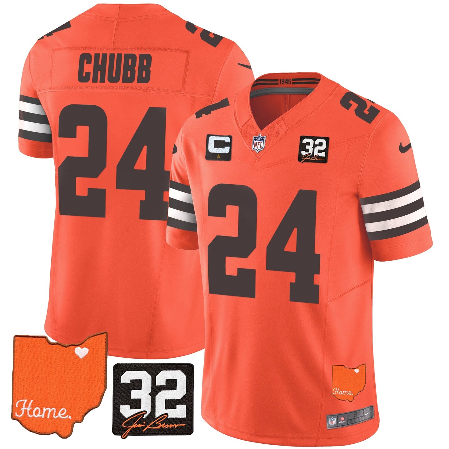 Men's Browns #32 Jim Brown Memorial & Home Patch Vapor Limited Jersey - All Stitched