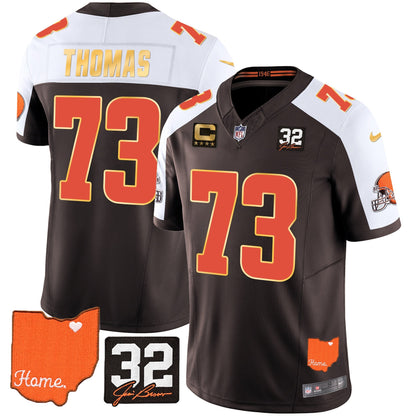 Men's Browns #32 Jim Brown Memorial & Home Patch Gold Trim Jersey - All Stitched
