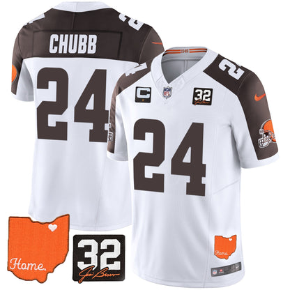 Men's Browns #32 Jim Brown Memorial & Home Patch Vapor Limited Jersey - All Stitched