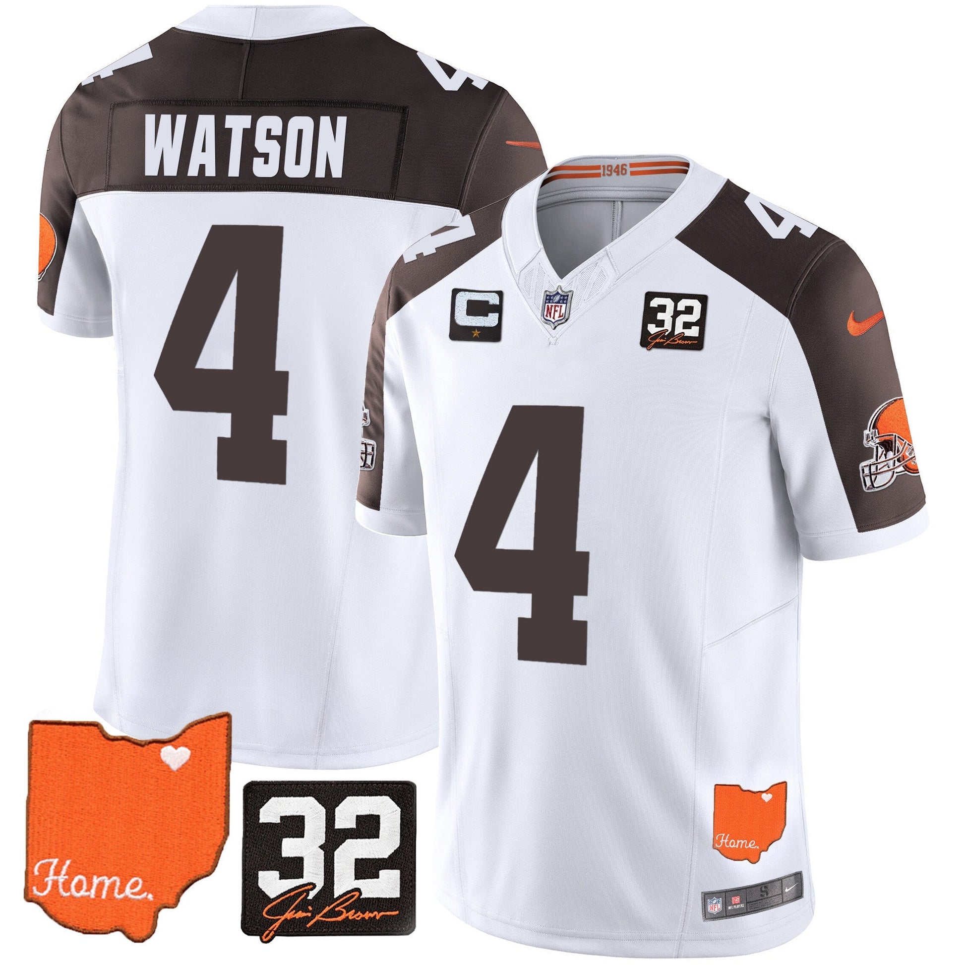 Men's Browns #32 Jim Brown Memorial & Home Patch Vapor Limited Jersey - All Stitched