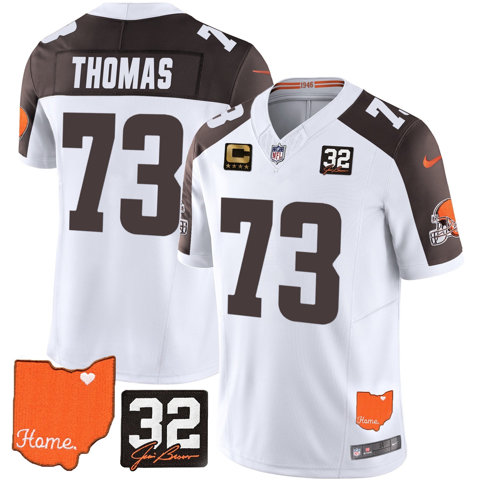 Men's Browns #32 Jim Brown Memorial & Home Patch Vapor Limited Jersey - All Stitched