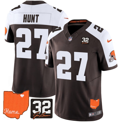 Men's Browns #32 Jim Brown Memorial & Home Patch Vapor Limited Jersey - All Stitched